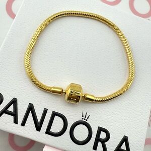 Pandora Moments GOLD Barrel Clasp Snake Chain Bracelet